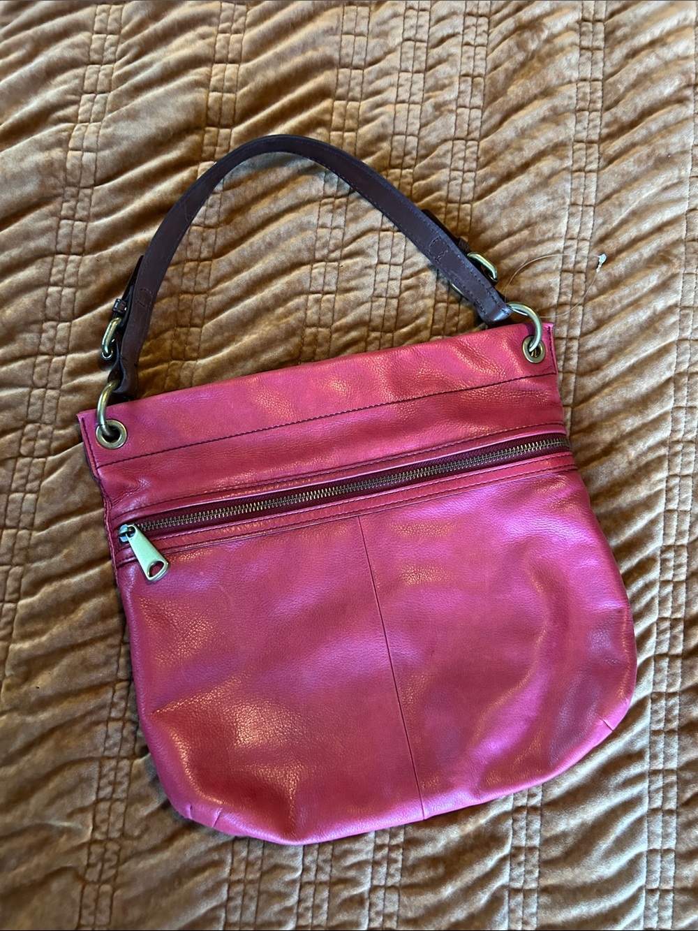 NWOT Fossil Leather Shoulder Bag in Rhubarb Pink